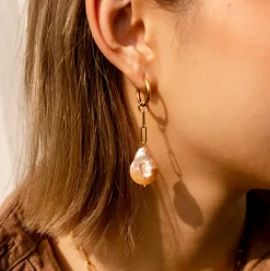Avaimenperät|Korut>MAMAkoru Coin Pearl Earrings with chain - Golden