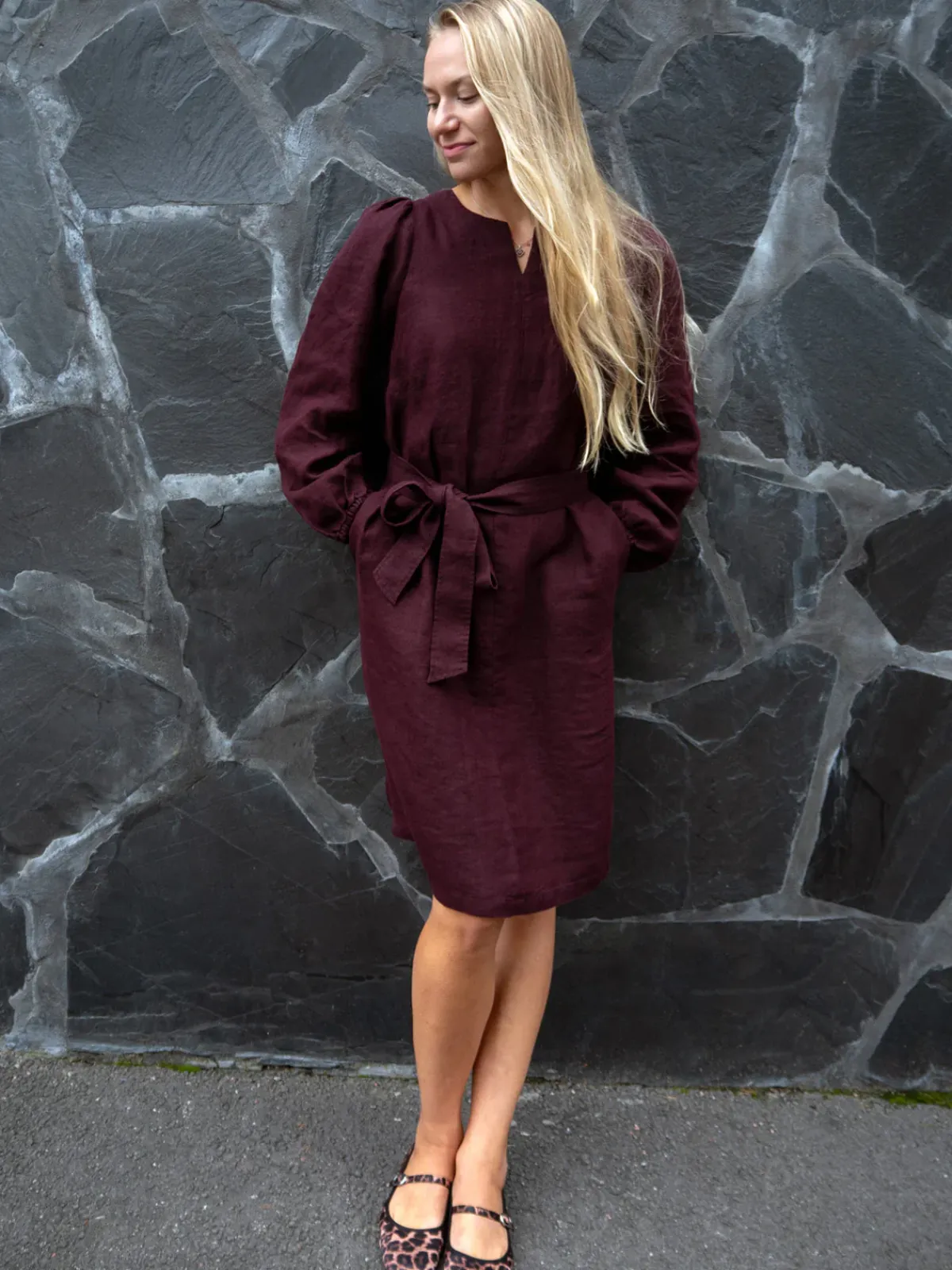 Löydöt|Hameet & Mekot>CUOSI DAKOTA Pellavamekko - Burgundi