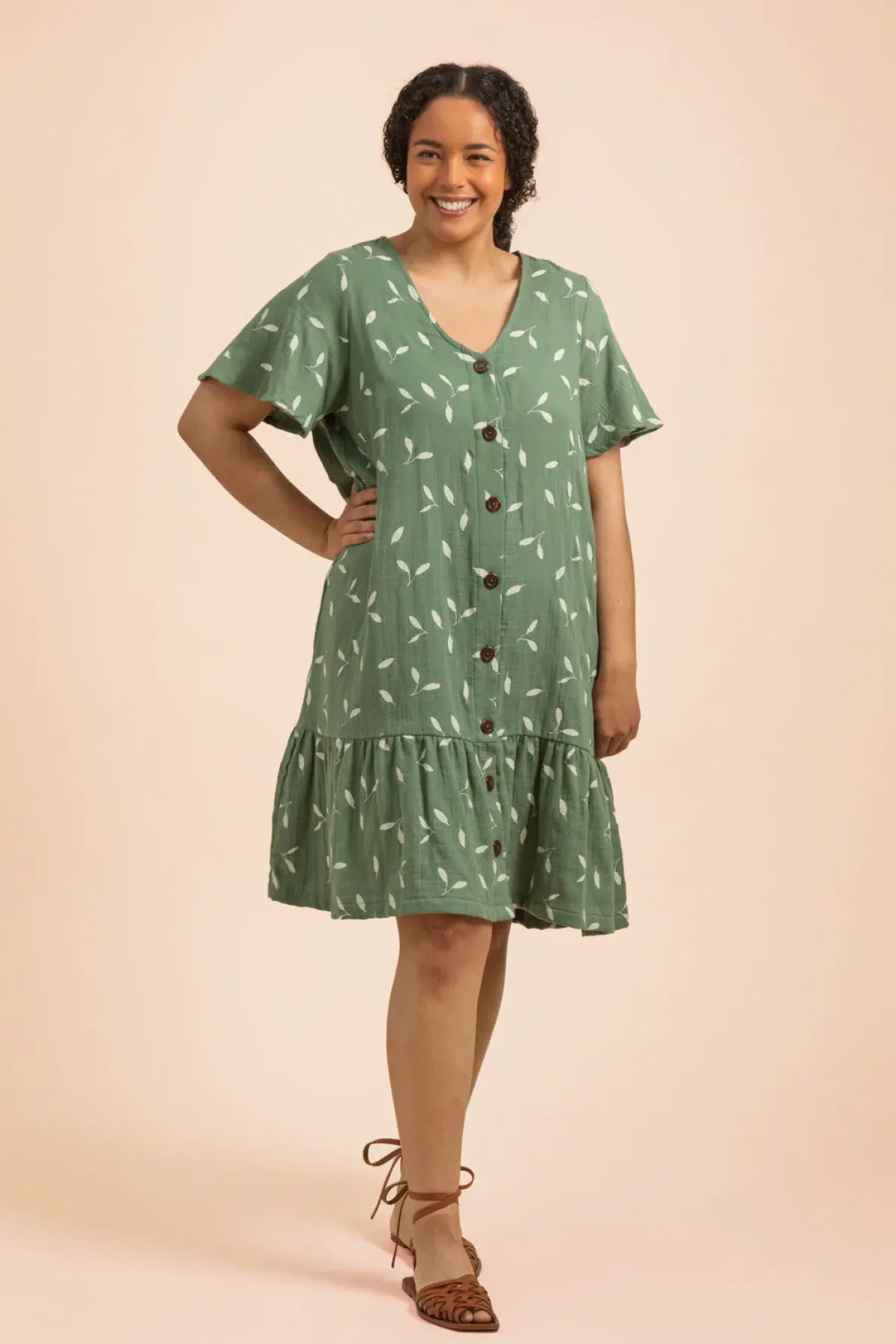 Hameet & Mekot>KAIKO Frill Button Dress - Sage Wind