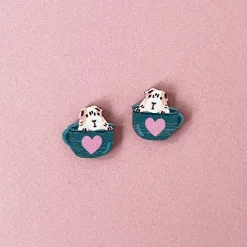 Avaimenperät|Korut>Crazy Granny Design Guinea Pig in a Teacup Mini Studs