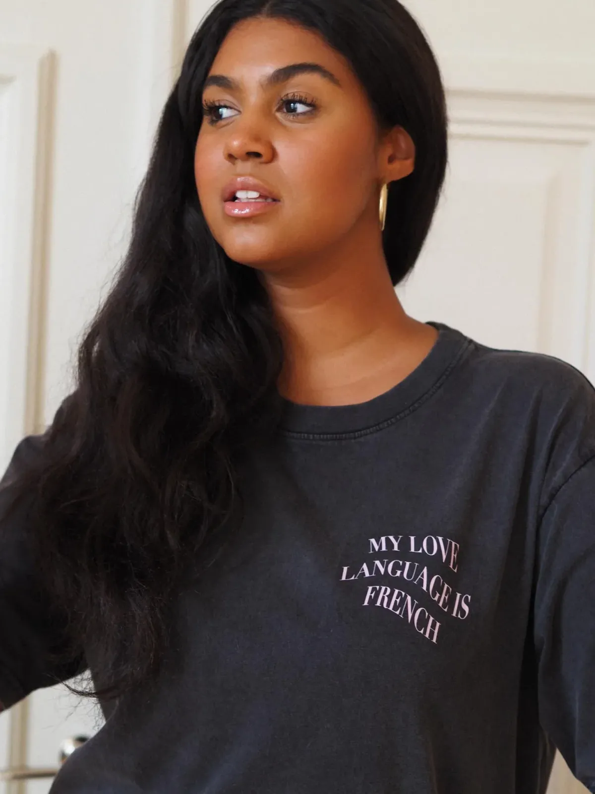 T-paidat|Paidat>Uhana Je T'aime Oversize T-shirt - Stonewashed Black XS