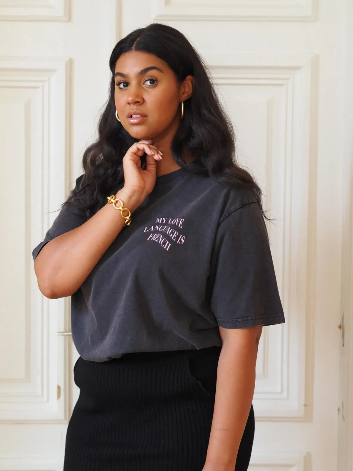 T-paidat|Paidat>Uhana Je T'aime Oversize T-shirt - Stonewashed Black XS