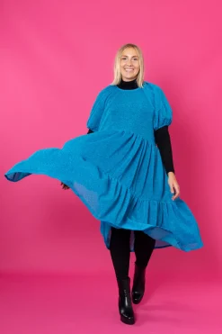Hameet & Mekot>Miia Halmesmaa Lush Dress Puhvihihoilla - Glitter Turkoosi M/L