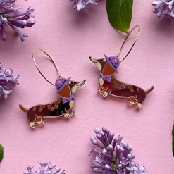 Avaimenperät|Korut>Crazy Granny Design Sausage Dog Earrings