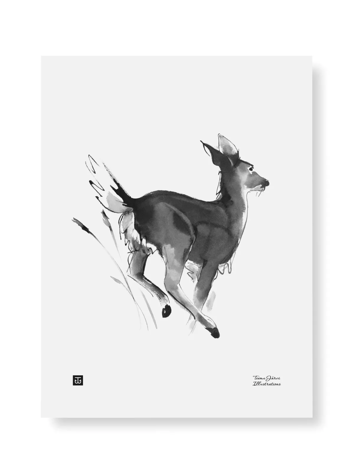 Julisteet/printit>Teemu Järvi Illustrations Valkohäntäpeura - juliste (30 x 40cm)